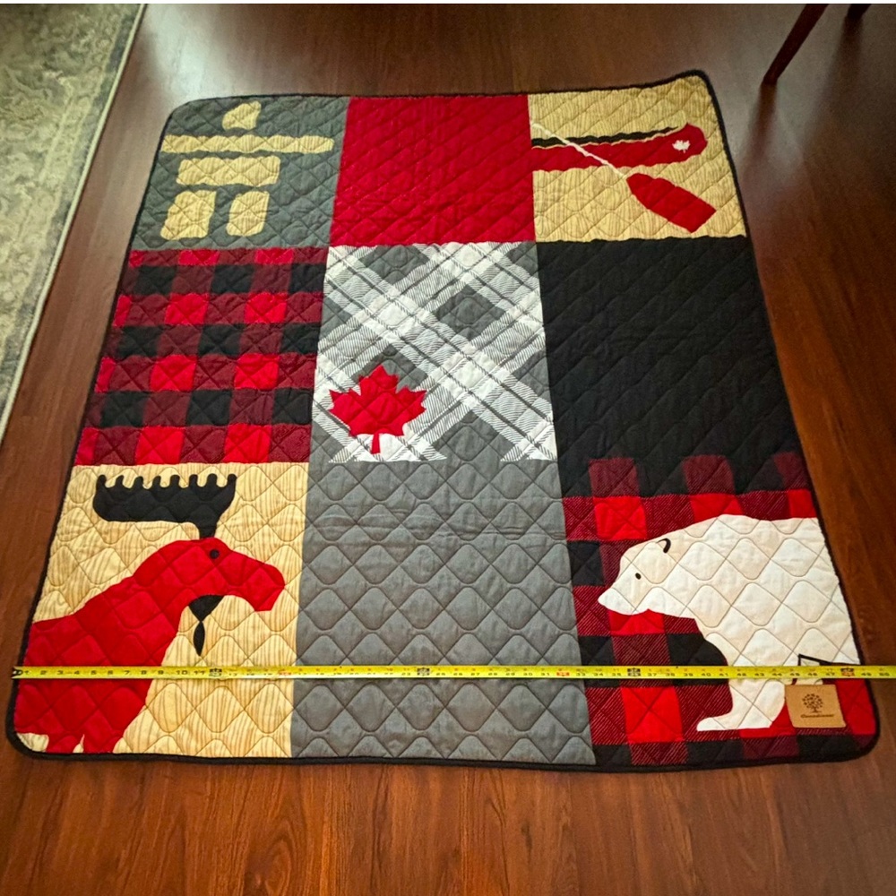 Quilted Blanket Throw by Canadiana featuring a Mousse Bear Animals and Plaid
